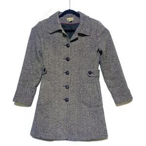 American Rag Coat Girls Medium Button Up Black Herringbone Lined Wool Blend